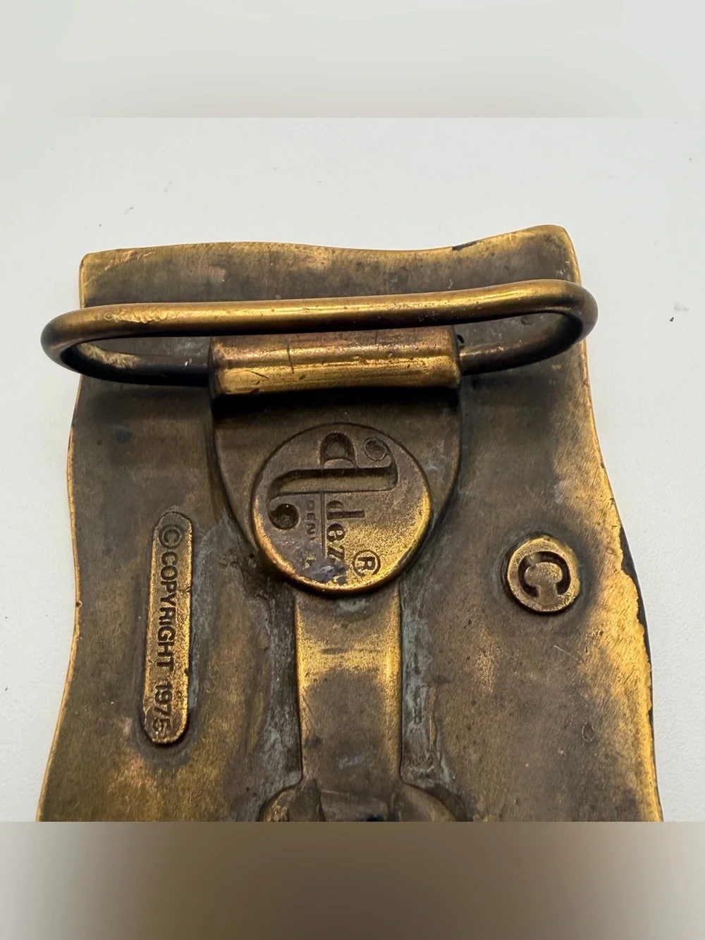 Vintage 1975 Adezy Denver Heavy Brass Skull & Crossbones Belt Buckle